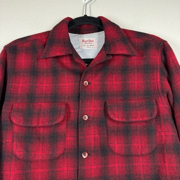 Vintage 50s Buck Skein 100% Wool Red Buffalo Plaid Button Down Hunting Jacket M - Picture 2 of 8